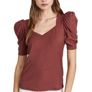 NWT Nation LTD Caroline Sweetheart Puff Sleeve Top size small  rusty pink  100 %